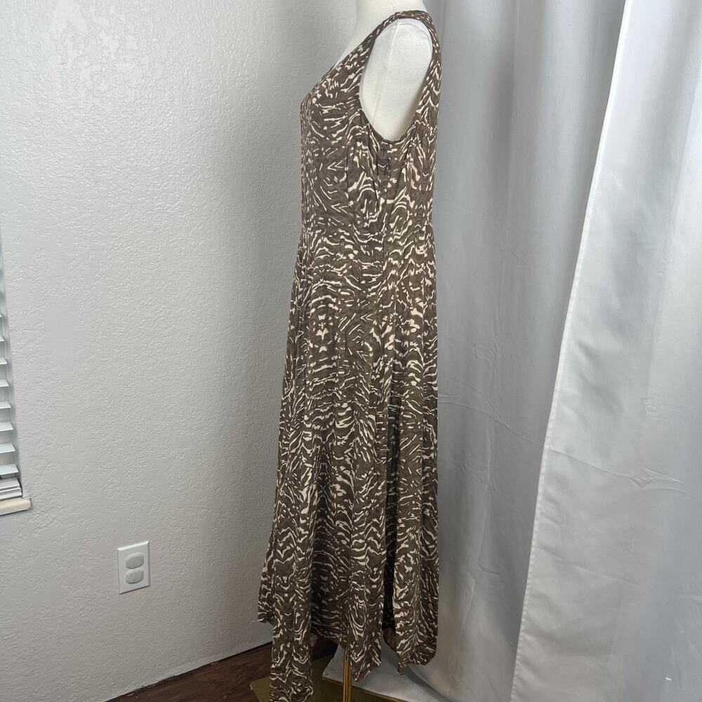 Sundance Dress Womens 12 Brown Animal Print Midi Handkerchief Hem Boho‎ Safari - Picture 4 of 10
